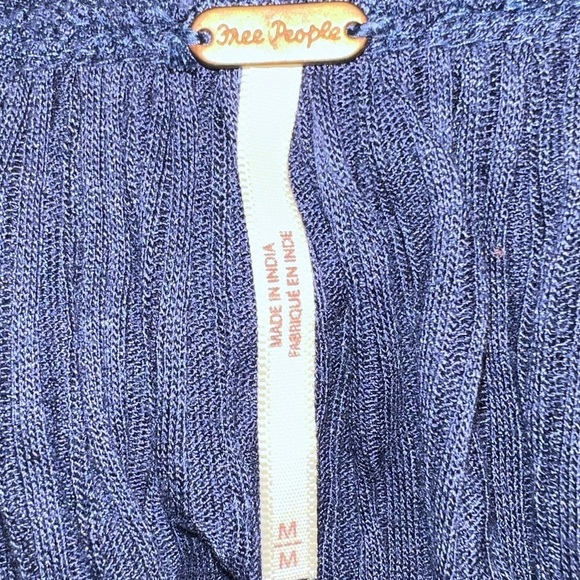 Free People Top M Georgia Lace Tunic Peasant Button Front Semi Sheer Navy Blue - Picture 11 of 13